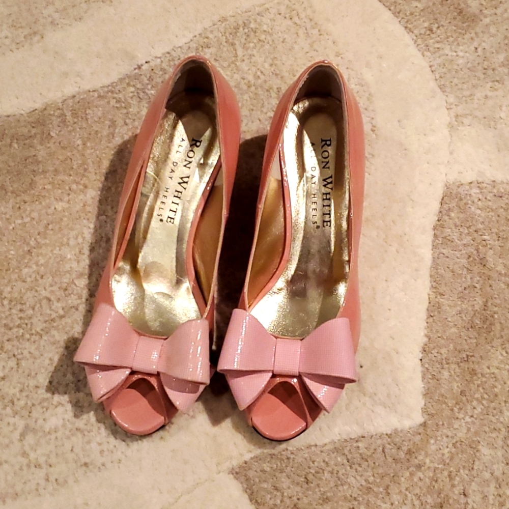 Ron White pink wedge all day heels